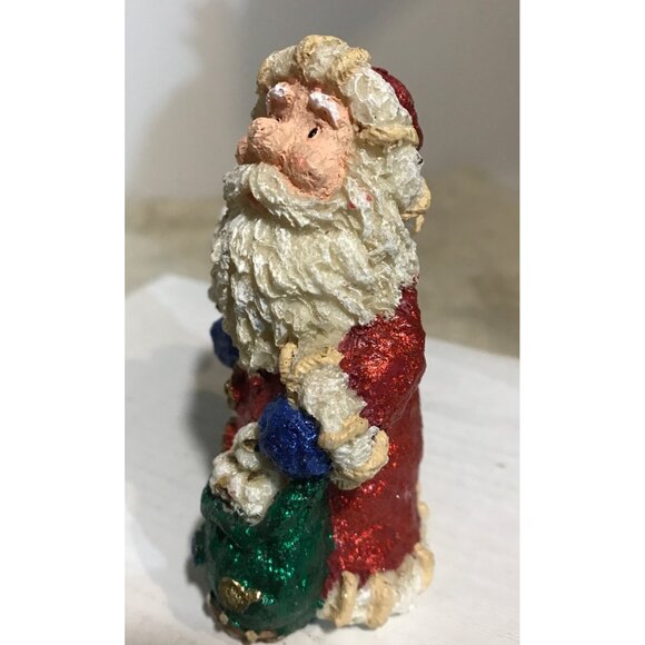 Santa Claus Figurine Christmas Decoration 4" Hand-Painted Glitter Resin - Picture 2 of 7